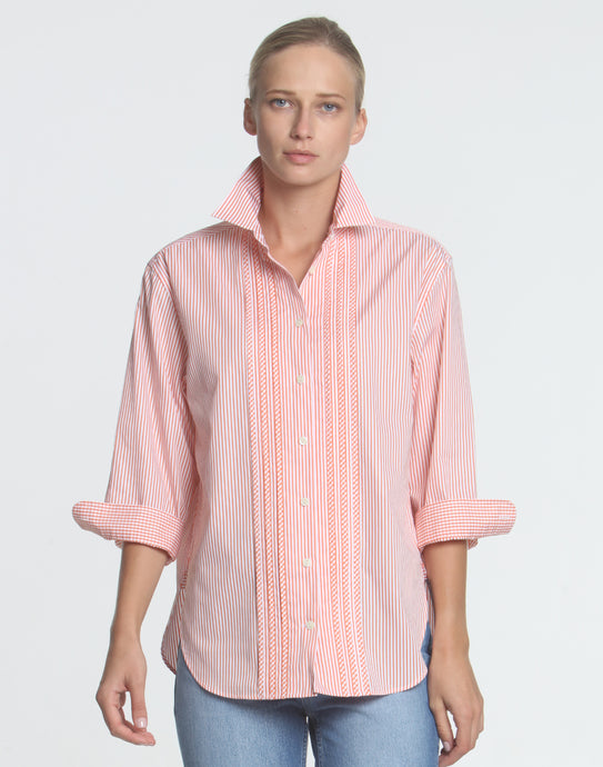 Halsey 3/4 Sleeve Pleated Front Stripe Shirt