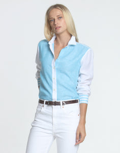 Chelsea LS Colorblocked Luxe Linen With Stripes Shirt