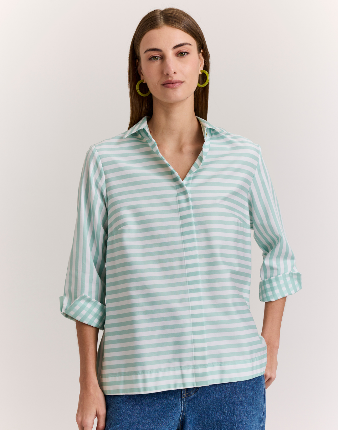 Xena 3/4 Sleeve Stripe/Gingham Combo Shirt