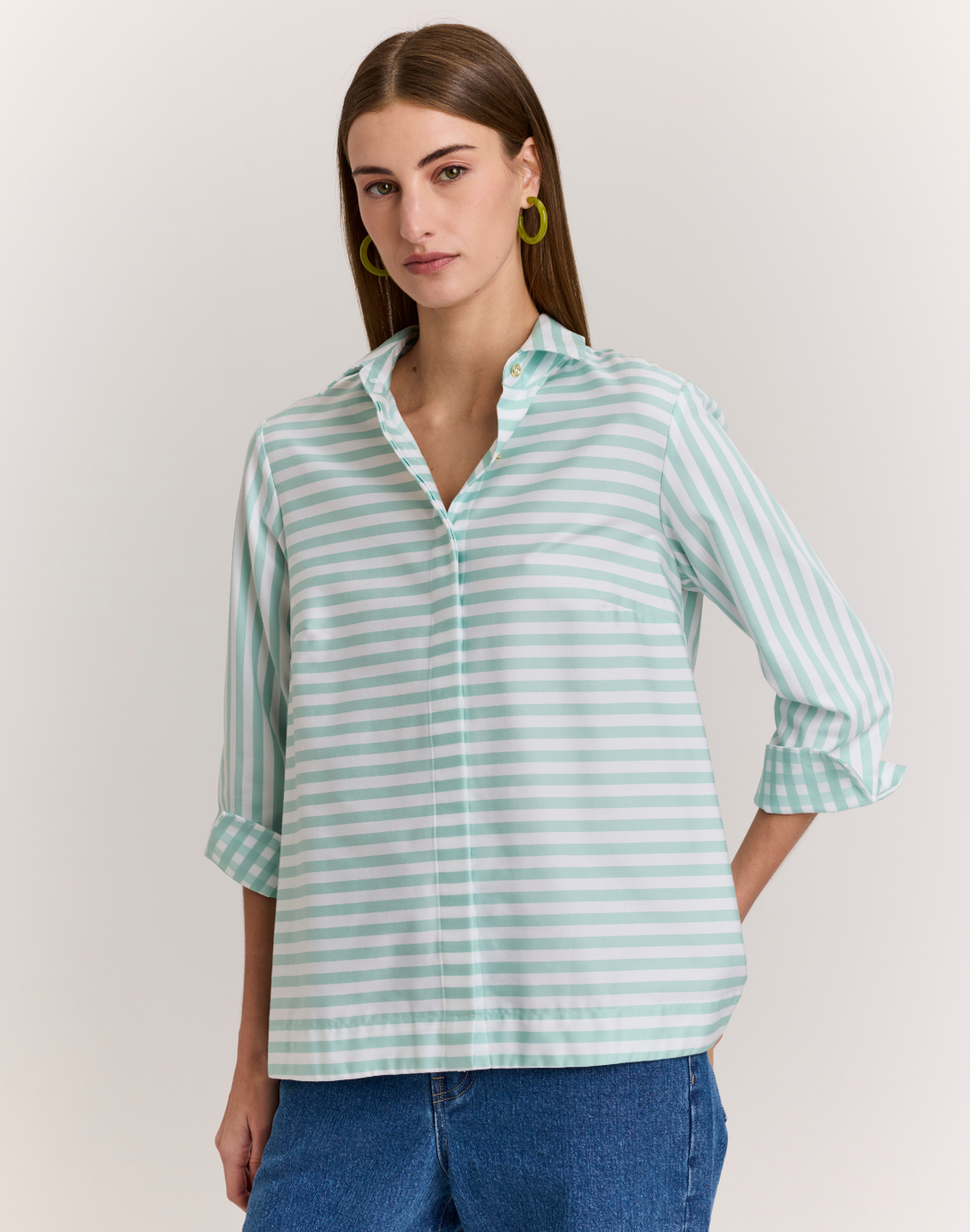 Xena 3/4 Sleeve Stripe/Gingham Combo Shirt
