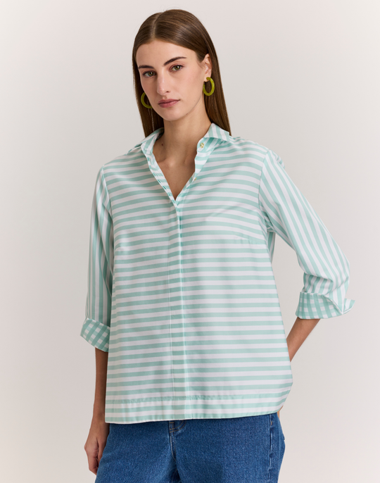Xena 3/4 Sleeve Stripe/Gingham Combo Shirt