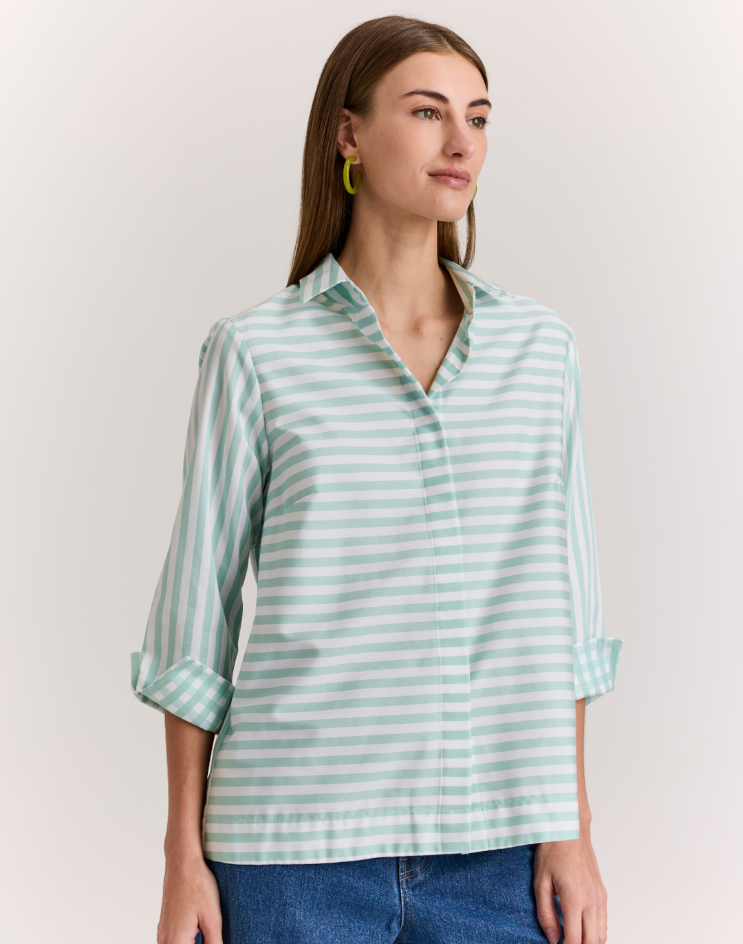 Xena 3/4 Sleeve Stripe/Gingham Combo Shirt