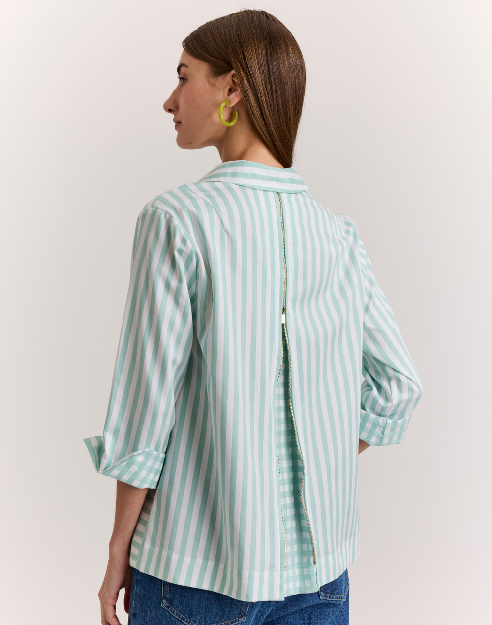 Xena 3/4 Sleeve Stripe/Gingham Combo Shirt
