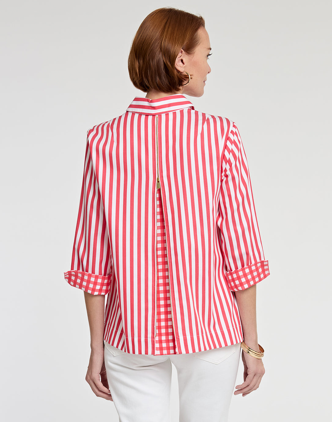 Xena 3/4 Sleeve Stripe/Gingham Combo Shirt – Hinson Wu