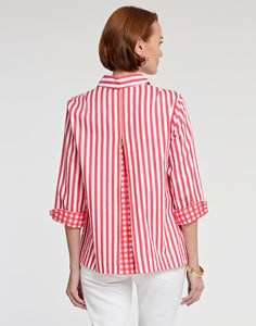 Xena 3/4 Sleeve Stripe/Gingham Combo Shirt