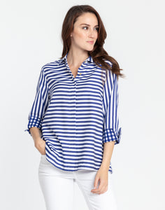 Xena 3/4 Sleeve Stripe/Gingham Combo Shirt