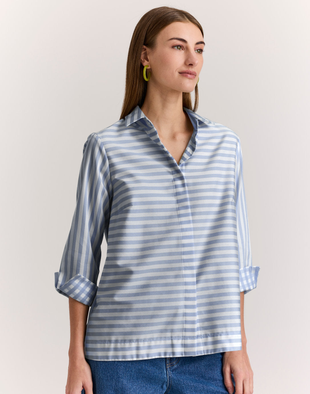 Xena 3/4 Sleeve Stripe/Gingham Combo Shirt – Hinson Wu