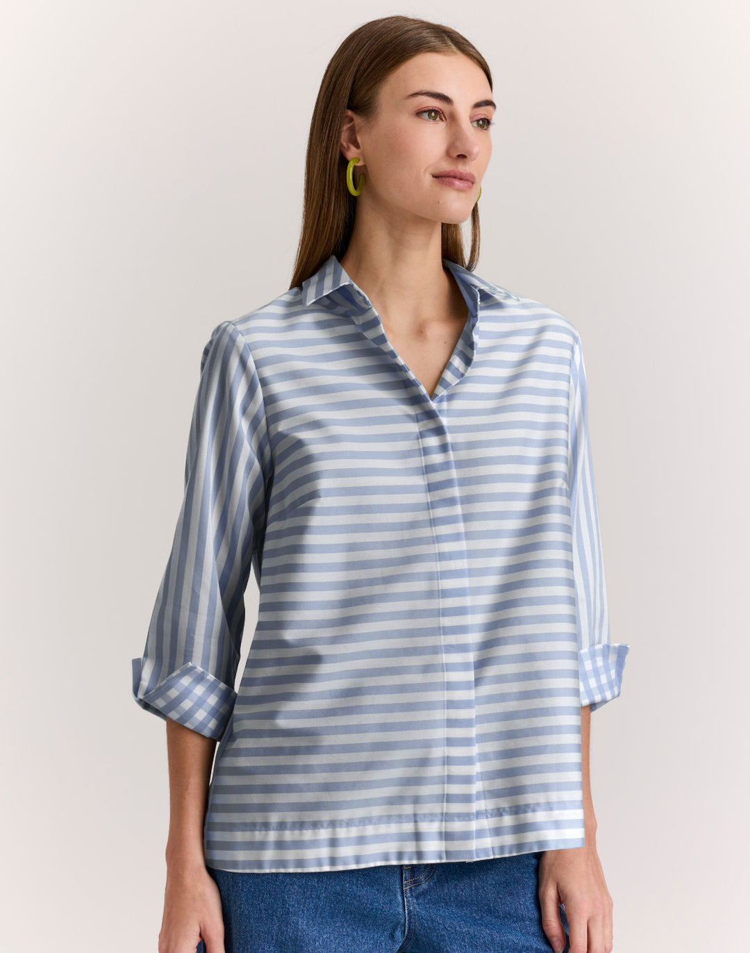Xena 3/4 Sleeve Stripe/Gingham Combo Shirt