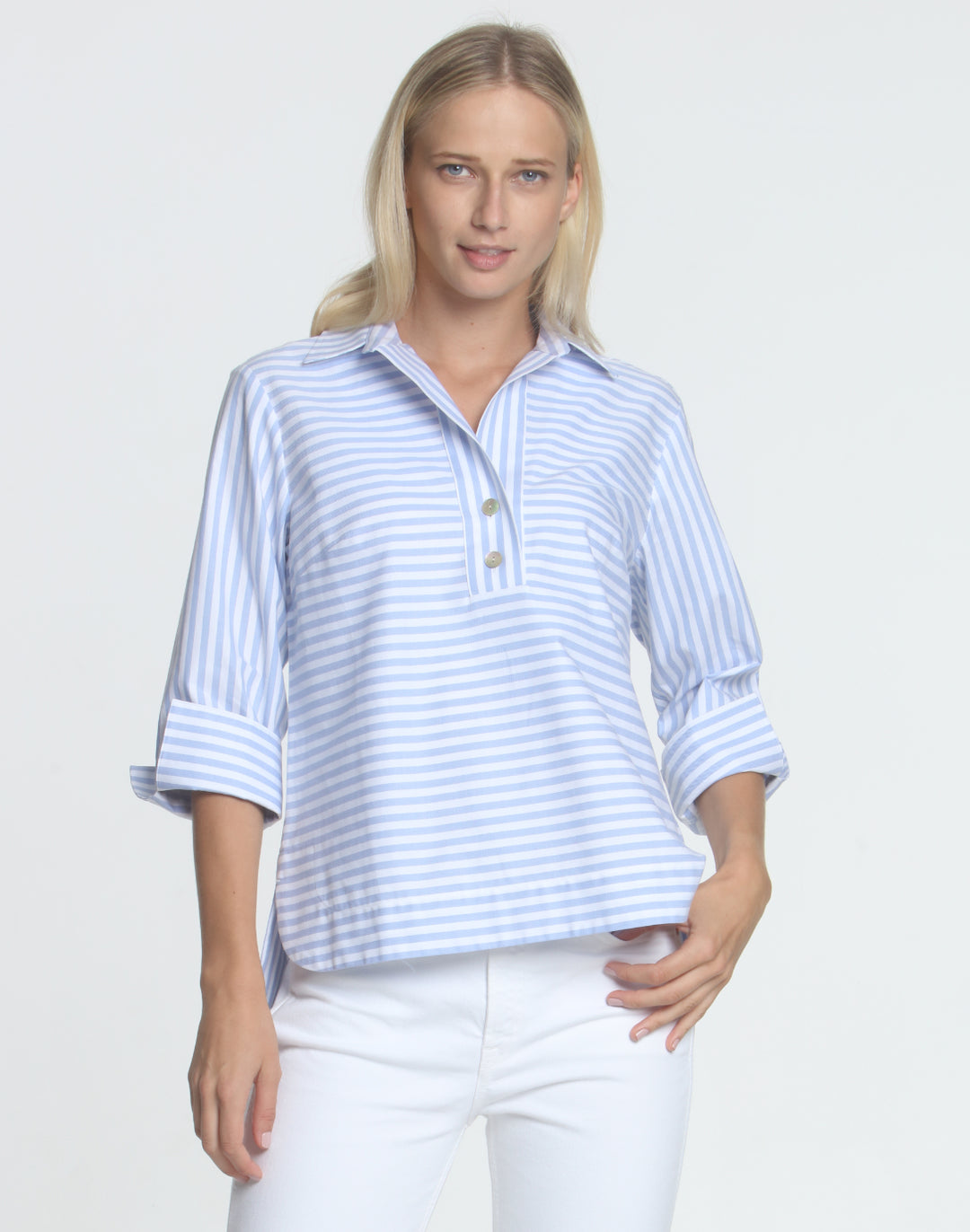 FINAL SALE NO RETURNS/EXCHANGES - Aileen 3/4 Sleeve Oxford Stripe Shirt