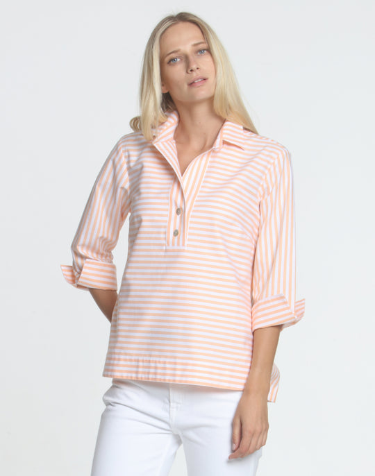 FINAL SALE NO RETURNS/EXCHANGES - Aileen 3/4 Sleeve Oxford Stripe Shirt