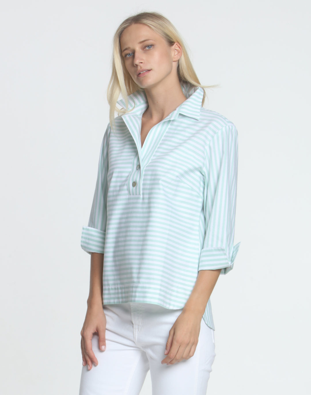 FINAL SALE NO RETURNS/EXCHANGES - Aileen 3/4 Sleeve Oxford Stripe Shirt