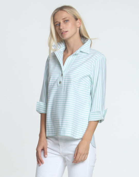 FINAL SALE NO RETURNS/EXCHANGES - Aileen 3/4 Sleeve Oxford Stripe Shirt