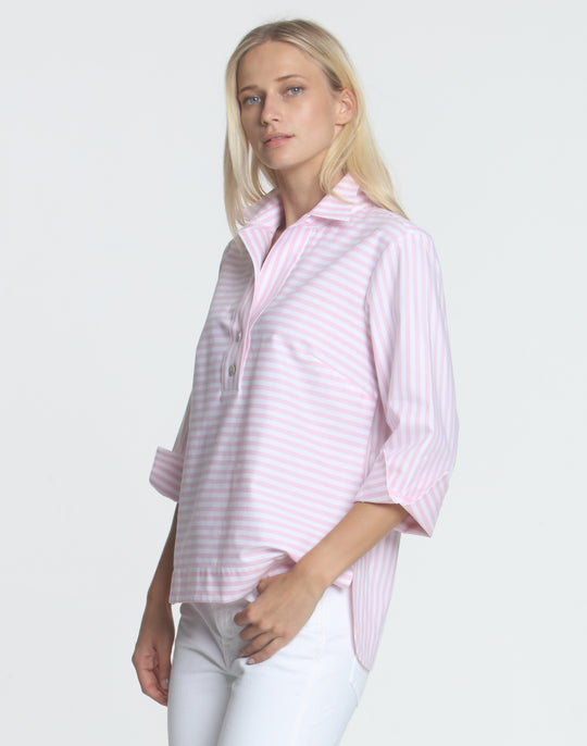 FINAL SALE NO RETURNS/EXCHANGES - Aileen 3/4 Sleeve Oxford Stripe Shirt