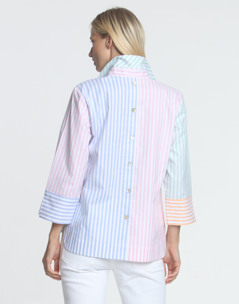 FINAL SALE NO RETURNS/EXCHANGES - Aileen 3/4 Sleeve Mixed Oxford Stripe Shirt