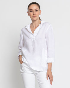 Salina 3/4 Sleeve Luxe Linen Popover