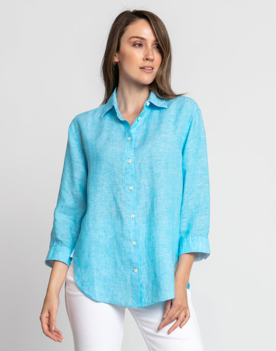 FINAL SALE NO RETURNS/EXCHANGES - Halsey 3/4 Sleeve Luxe Linen Shirt