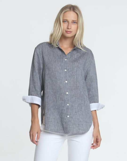 FINAL SALE NO RETURNS/EXCHANGES - Halsey 3/4 Sleeve Luxe Linen Shirt