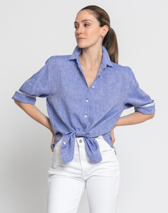 FINAL SALE NO RETURNS/EXCHANGES - Halsey 3/4 Sleeve Luxe Linen Shirt