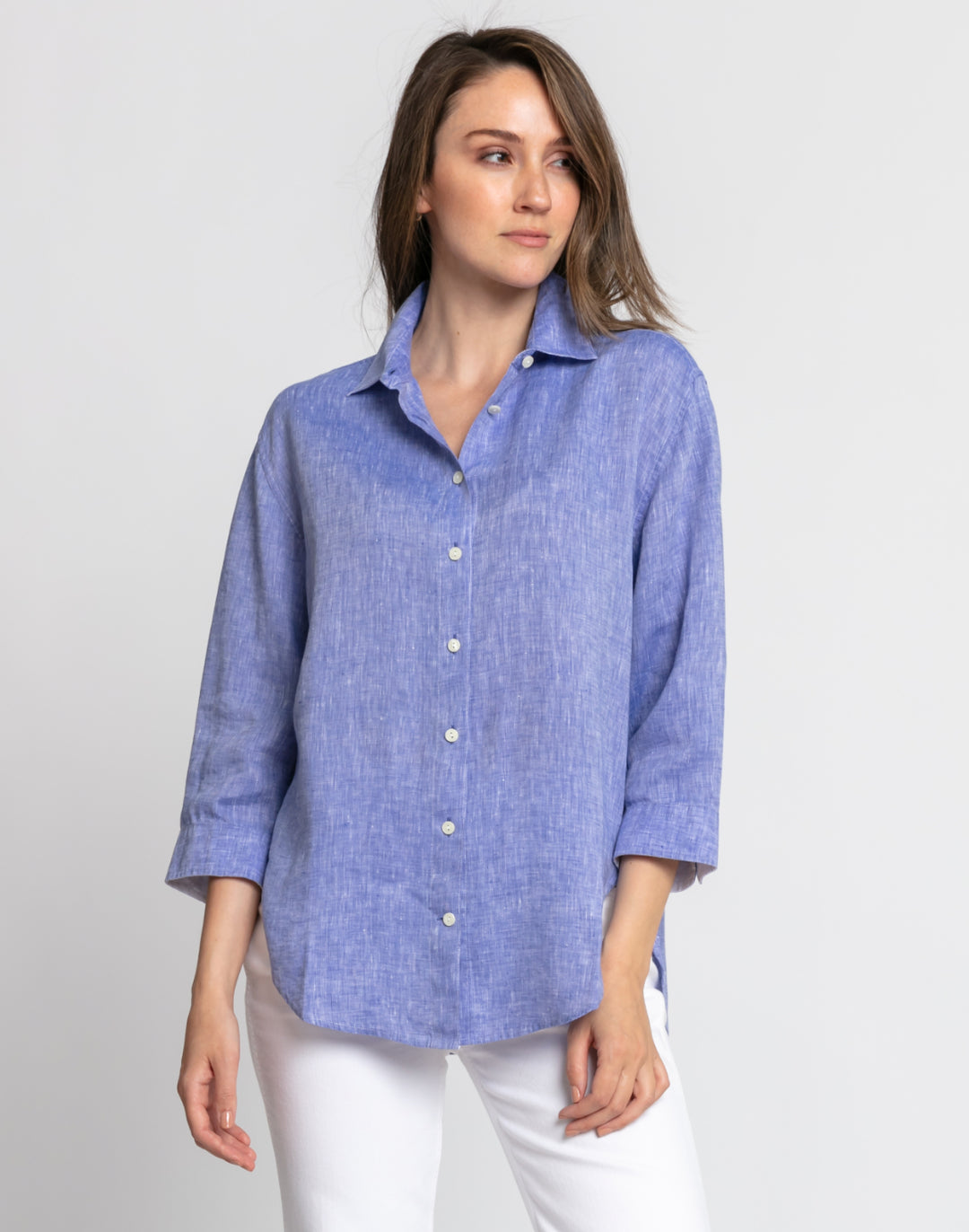 FINAL SALE NO RETURNS/EXCHANGES - Halsey 3/4 Sleeve Luxe Linen Shirt