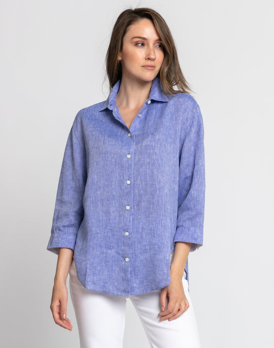 FINAL SALE NO RETURNS/EXCHANGES - Halsey 3/4 Sleeve Luxe Linen Shirt