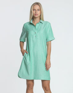 Aileen Short Sleeve Luxe Linen Herringbone Dress