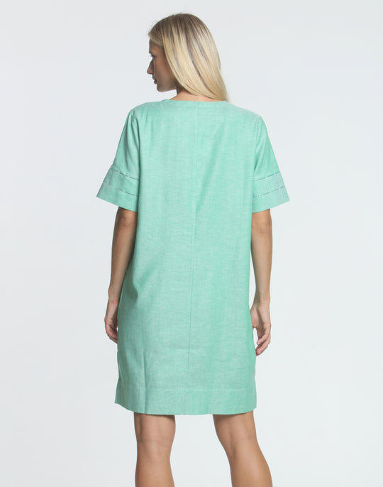FINAL SALE NO RETURNS/EXCHANGES- Jackie Short Sleeve Linen Blend Herringbone Dress