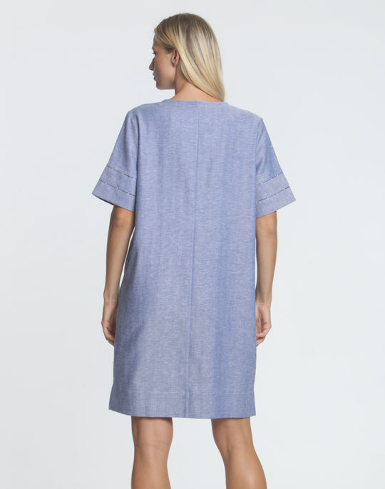 FINAL SALE NO RETURNS/EXCHANGES- Jackie Short Sleeve Linen Blend Herringbone Dress