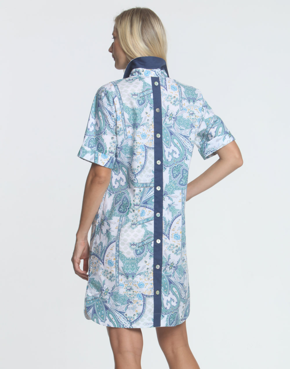FINAL SALE / NO RETURN, NO EXCHANGE - Aileen Short Sleeve Blue Paisley Print Dress