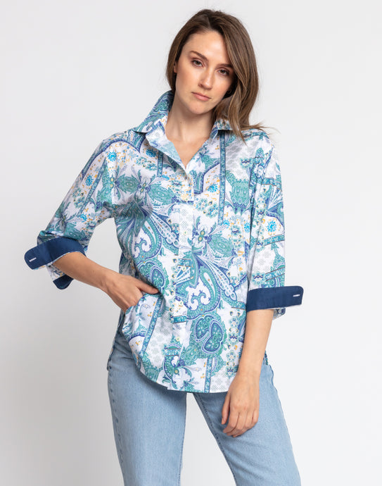 Halsey 3/4 Sleeve Paisley Print Shirt