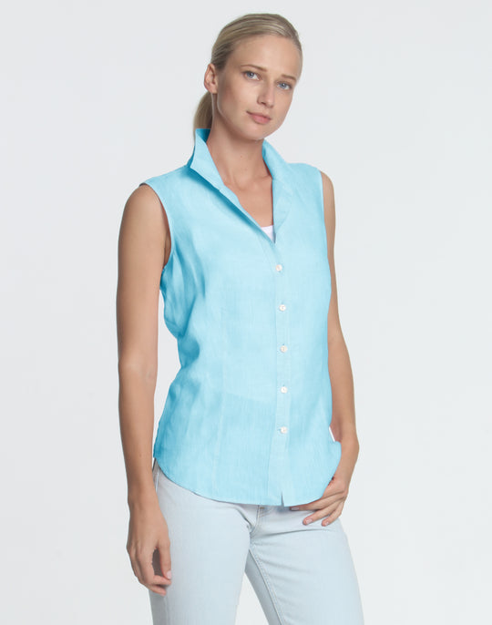 FINAL SALE NO RETURN/EXCHANGES - Joselyn Sleeveless Luxe Linen Shirt