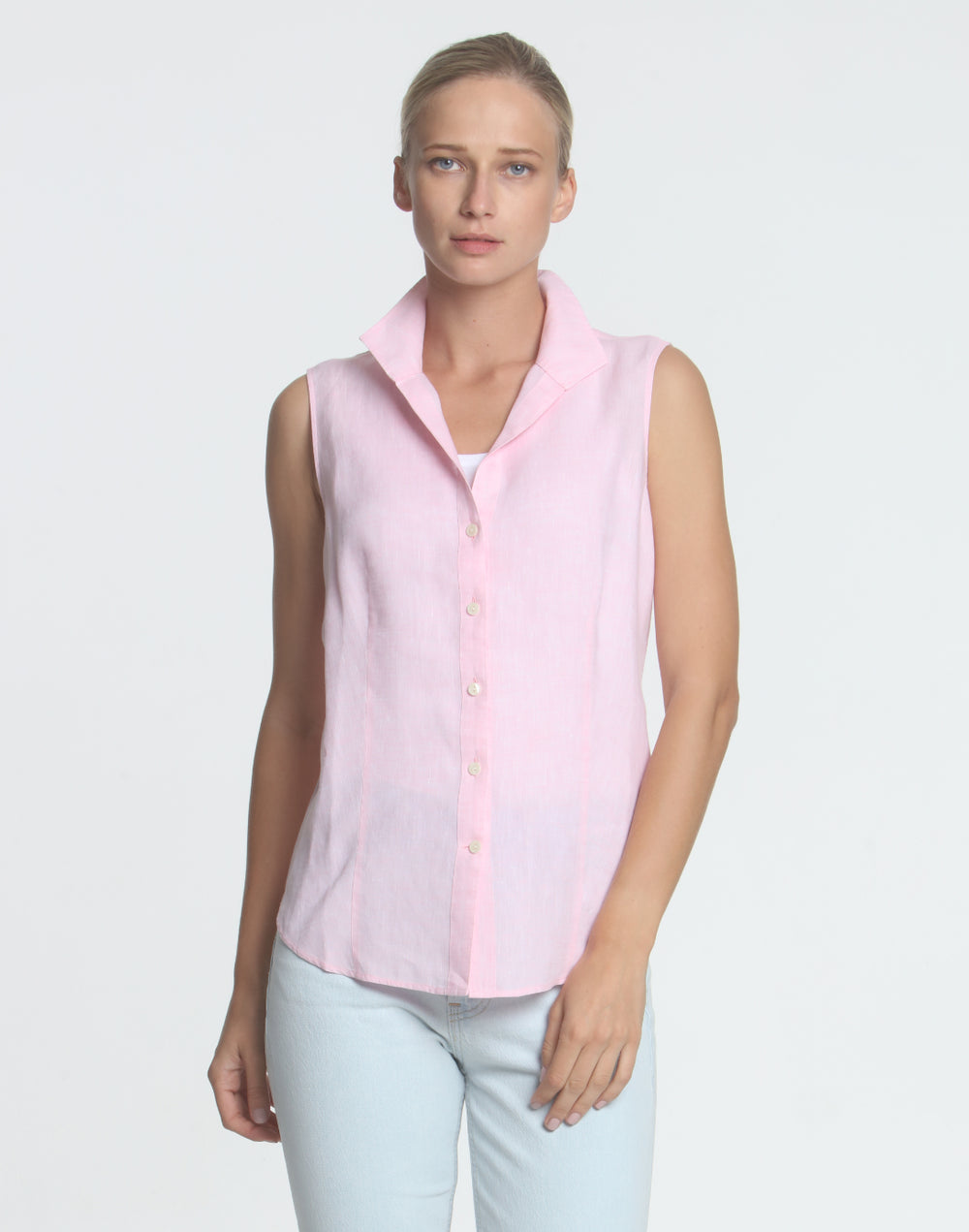 FINAL SALE NO RETURN/EXCHANGES - Joselyn Sleeveless Luxe Linen Shirt