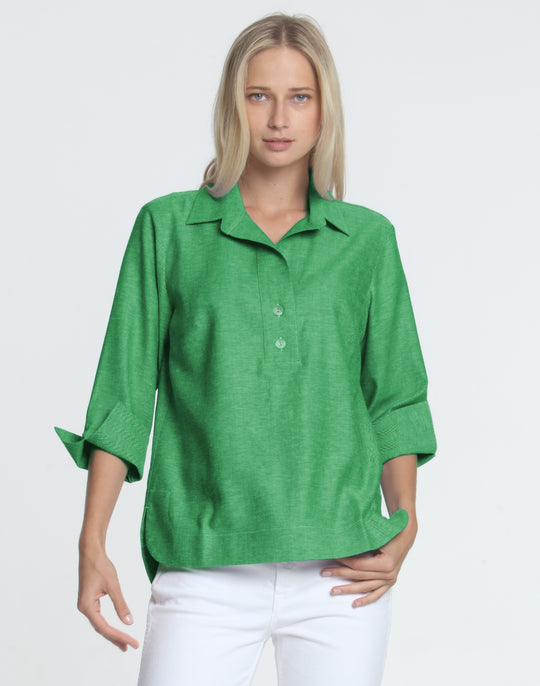 FINAL SALE NO RETURNS/EXCHANGES- Aileen 3/4 Sleeve Linen Herringbone Shirt