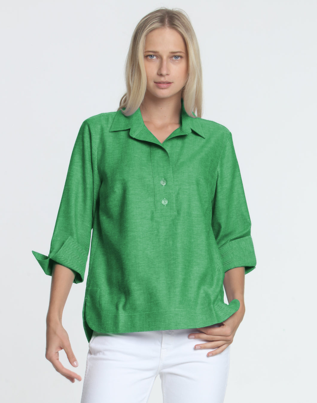 Aileen 3/4 Sleeve Linen Herringbone Shirt