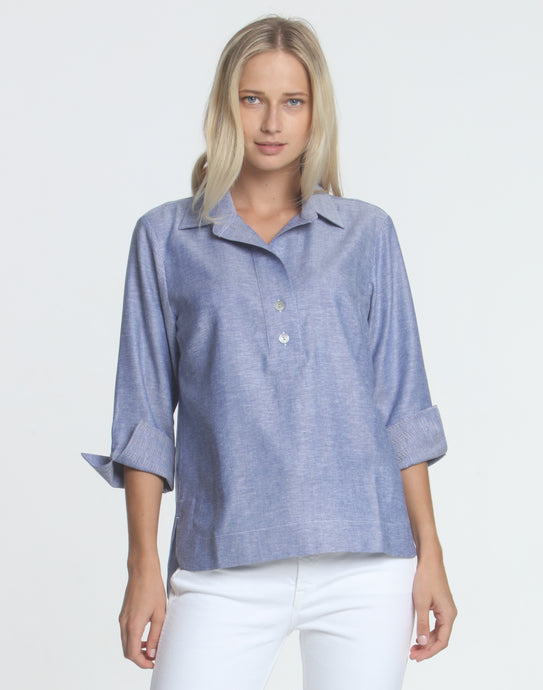Aileen 3/4 Sleeve Linen Herringbone Shirt