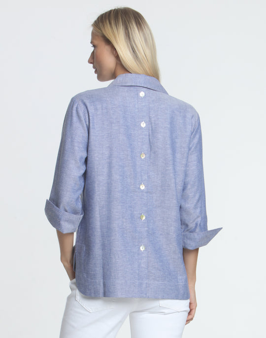 FINAL SALE NO RETURNS/EXCHANGES- Aileen 3/4 Sleeve Linen Herringbone Shirt
