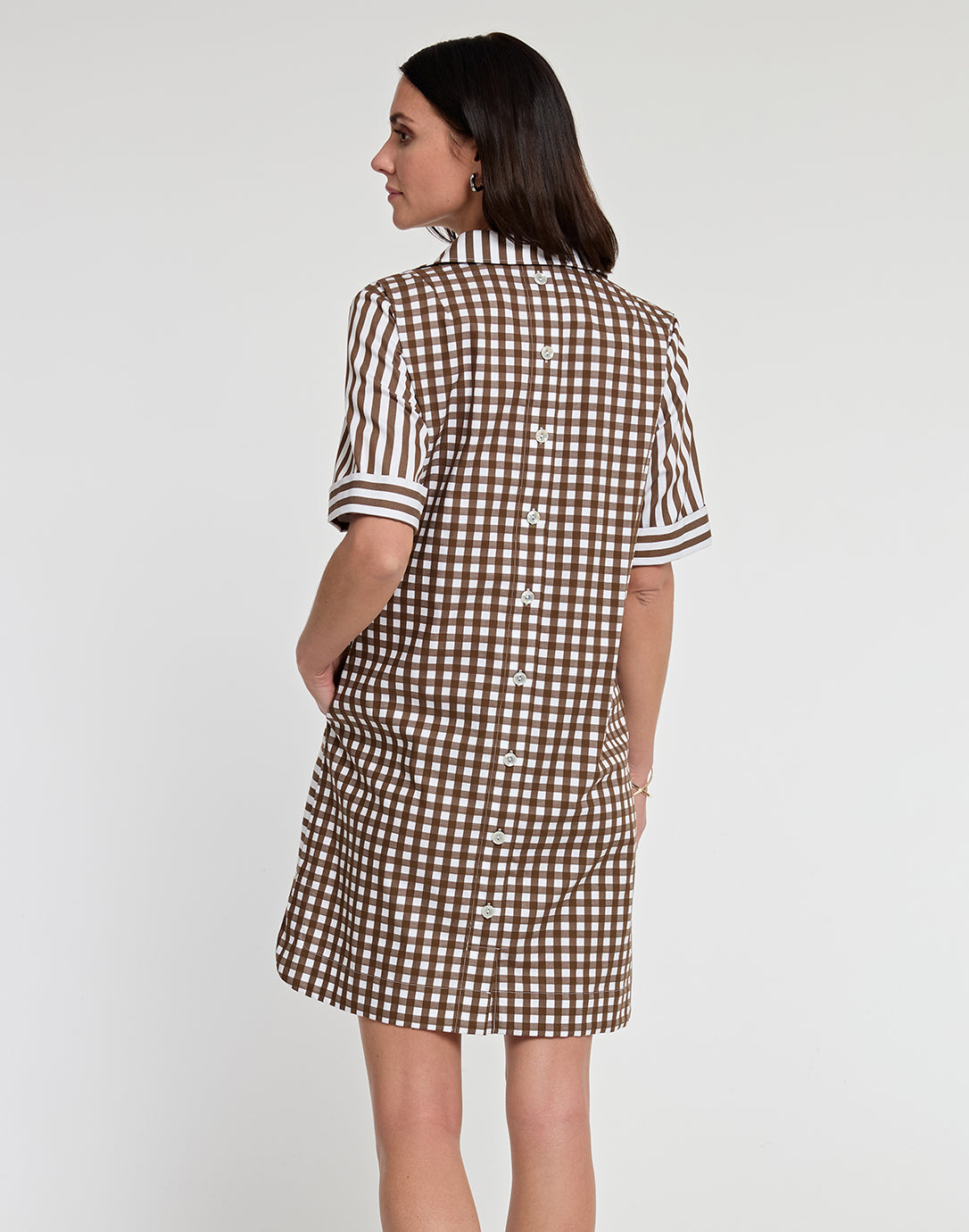 Aileen Short Sleeve Stripe Gingham Dress Hinson Wu