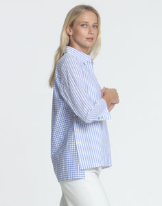 Maxine 3/4 Sleeve Seersucker Stripe/Check Shirt