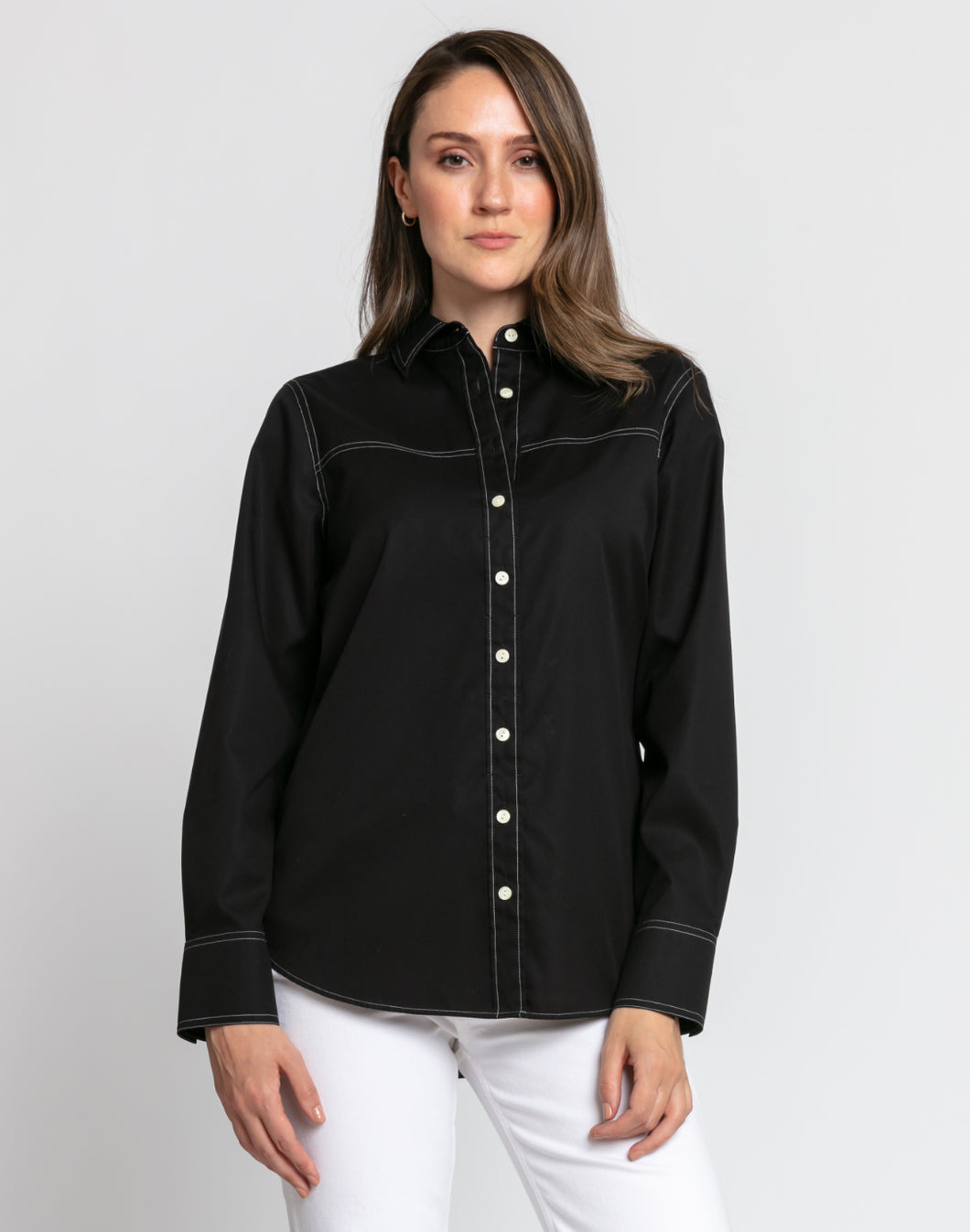 Mila Long Sleeve Luxe Cotton Contrast Stitch Shirt
