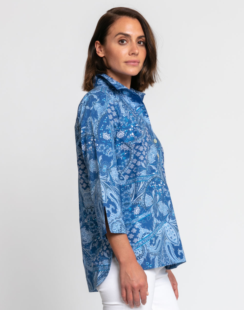 FINAL SALE / NO RETURN, NO EXCHANGE - Charlotte 3/4 Sleeve Denim Print Top