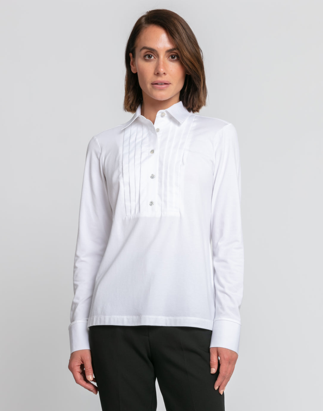 long sleeve pleated bib shirt