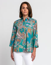 Load image into Gallery viewer, Xena 3/4 Sleeve Teal Paisley Print Shirt