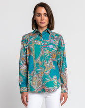 Load image into Gallery viewer, Gemma Long Sleeve Teal Paisley Print Shirt