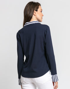Leona Long Sleeve Knit With Stripe/Gingham Combo Top