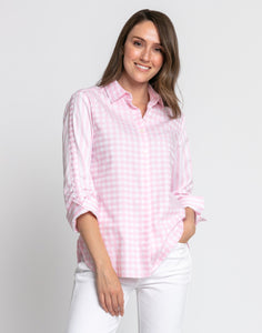 Zoey 3/4 Sleeve Gingham/Stripe Combo Shirt