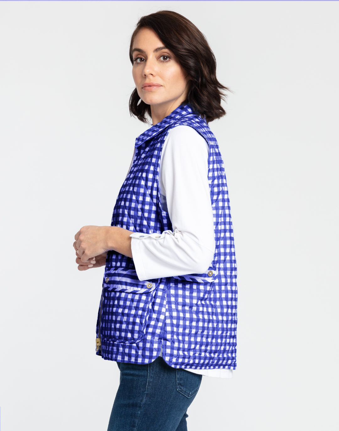 Lauren Reversible Gingham Check to Stripe Vest