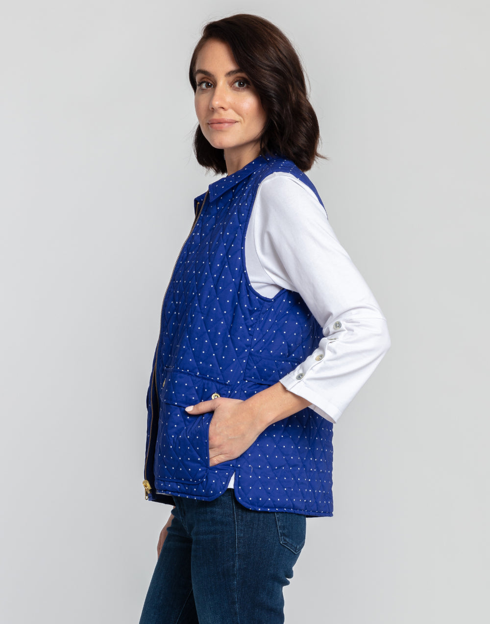 Lauren Reversible Dot Print to Solid Vest