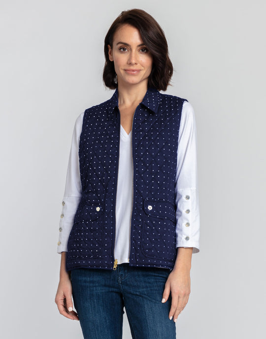 Lauren Reversible Dot Print to Solid Vest