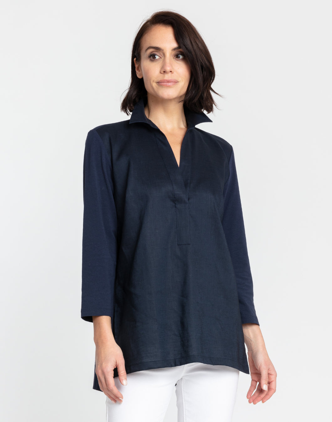 Ivy 3/4 Sleeve Luxe Linen/Knit Tunic