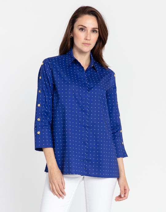 Eleanor 3/4 Sleeve Marine Dot Print Shirt