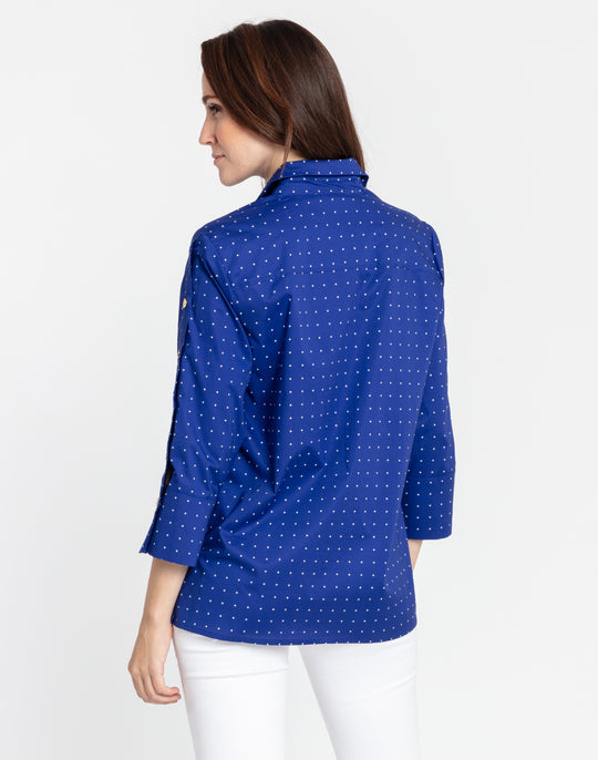 Eleanor 3/4 Sleeve Marine Dot Print Shirt